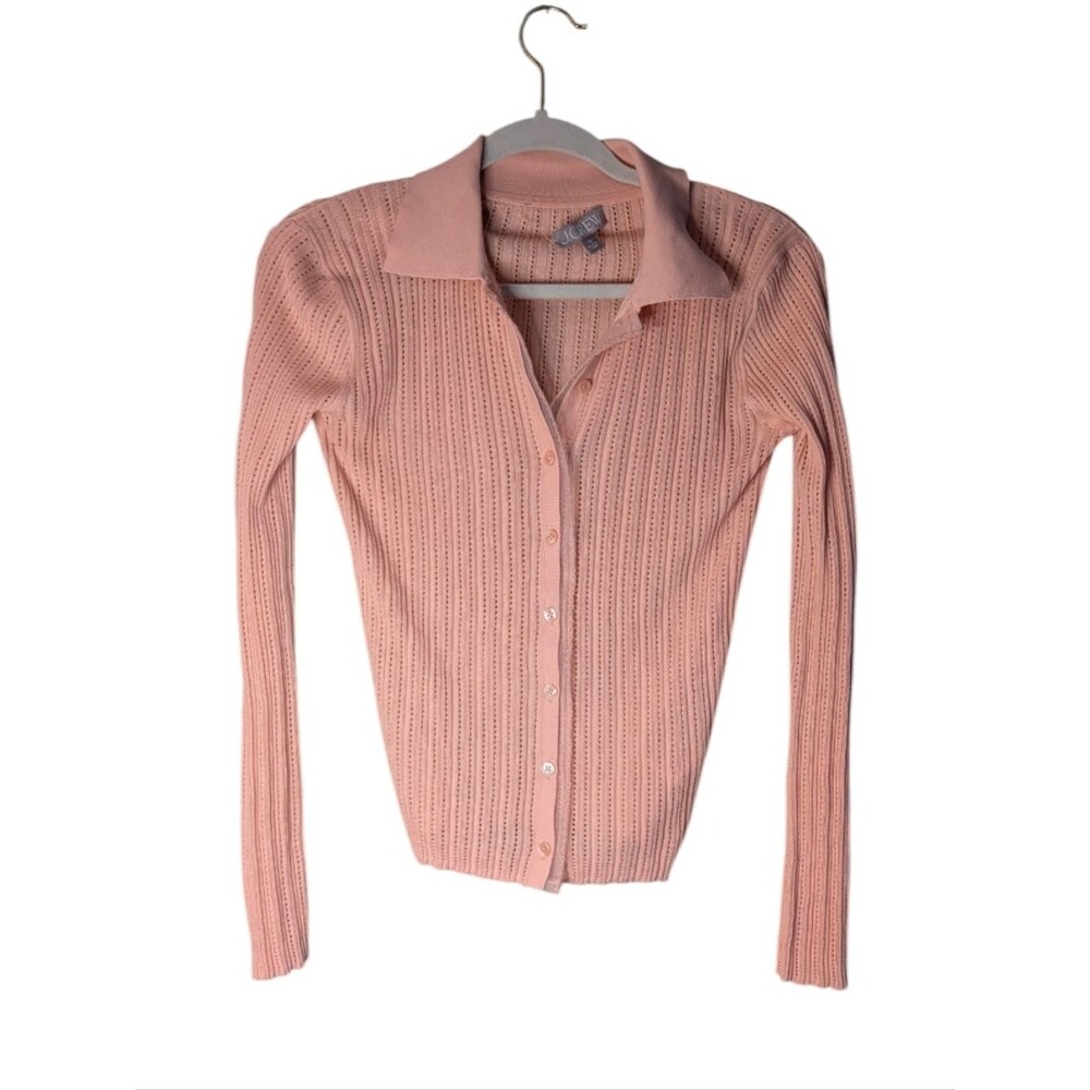 J. Crew Ribbed Tulle-Trim Sweater-Tee premium Egyptian cotton cardigan peach XS